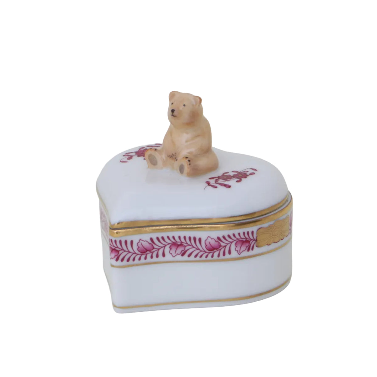 Herend Apponyi Pink Heart-shaped Bonbonniere with Teddy