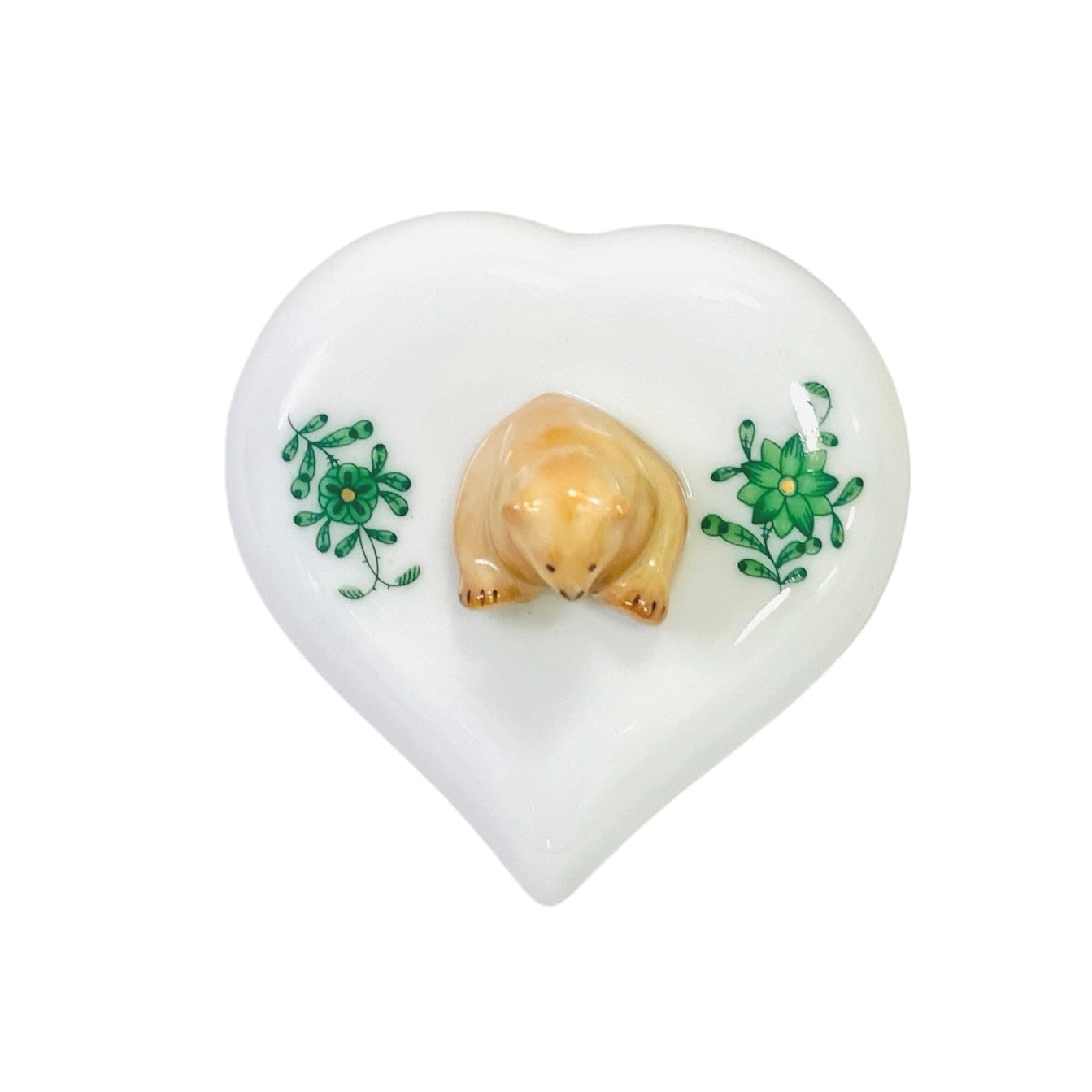 Herend Apponyi Green Heart-shaped Bonbonniere with Teddy