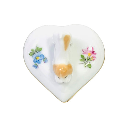 Herend Mille Fleurs Heart-shaped Bonbonniere with Dog