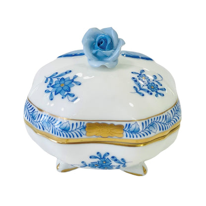 Herend Apponyi Blue Bonbonniere with Rose