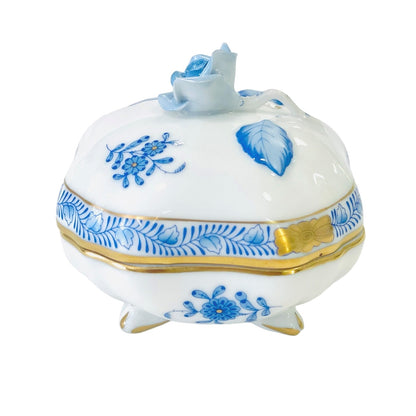 Herend Apponyi Blue Bonbonniere with Rose