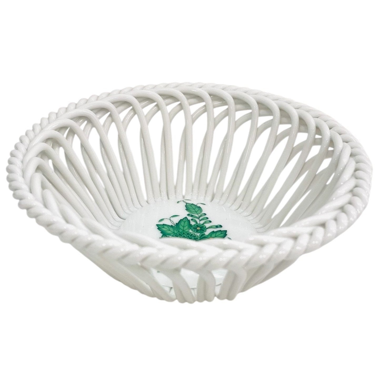 Herend Green Apponyi Hand-Woven Basket (Large)