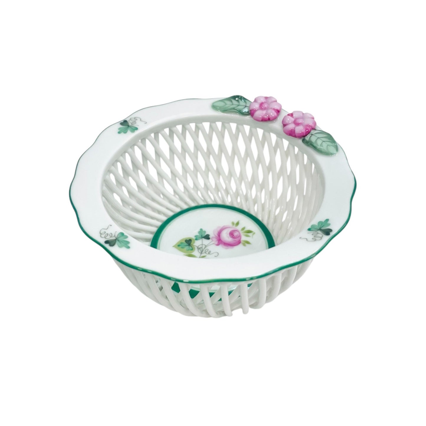 Herend Vienna Rose Hand-Woven Basket