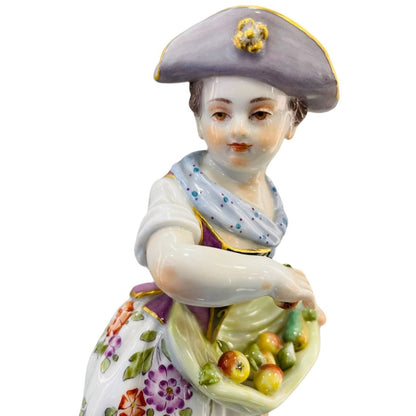 Meissen Gardener Figurine Child Girl with Flowers and Fruit