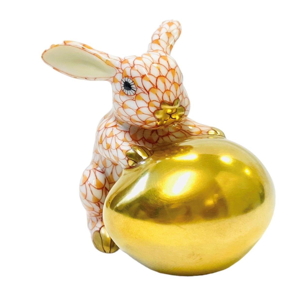 Herend Rabbit with Golden Egg Fishnet Figurine