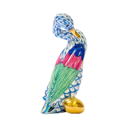 Herend Duck With Egg Fishnet Figurine