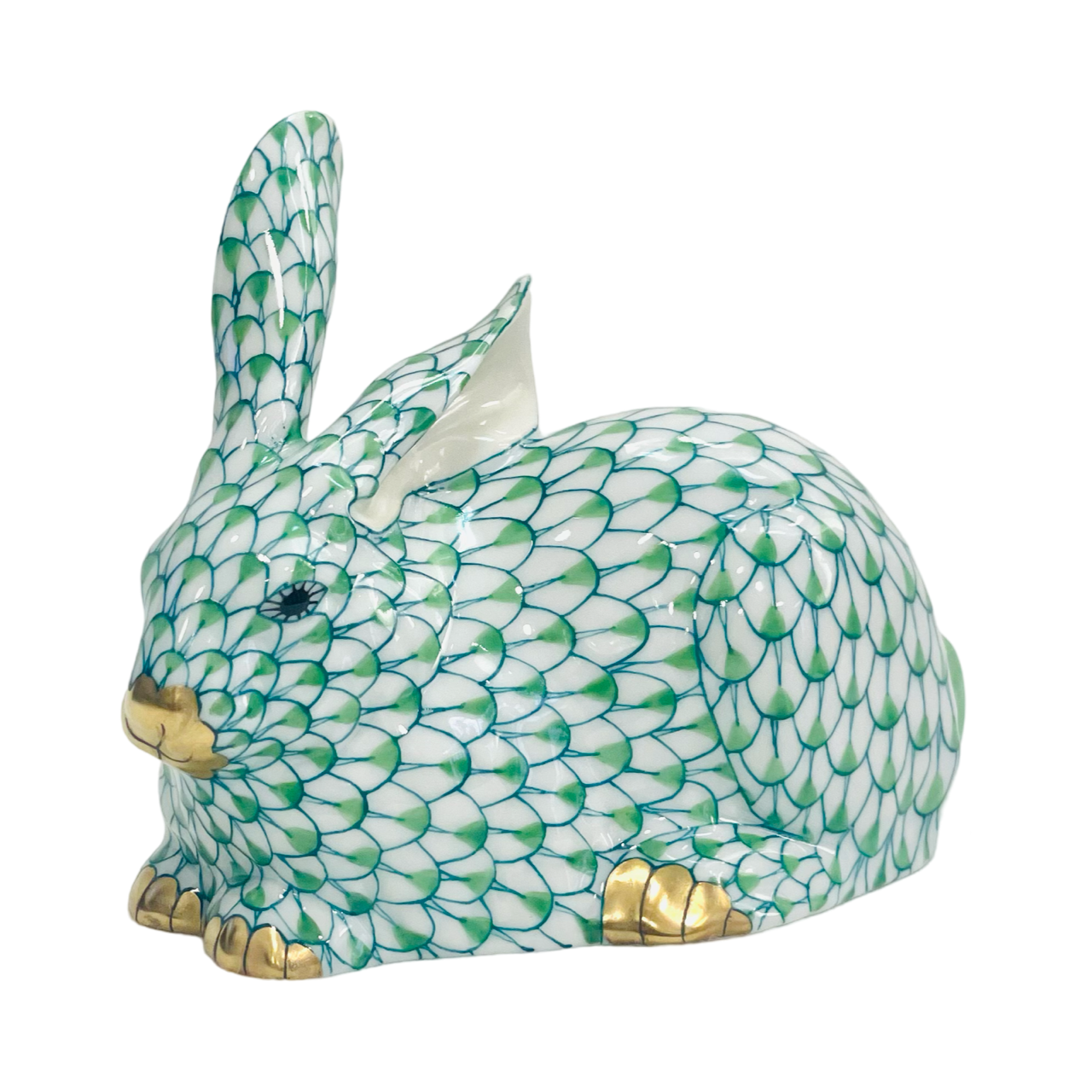 Herend Rabbit Sitting Down Fishnet Figurine