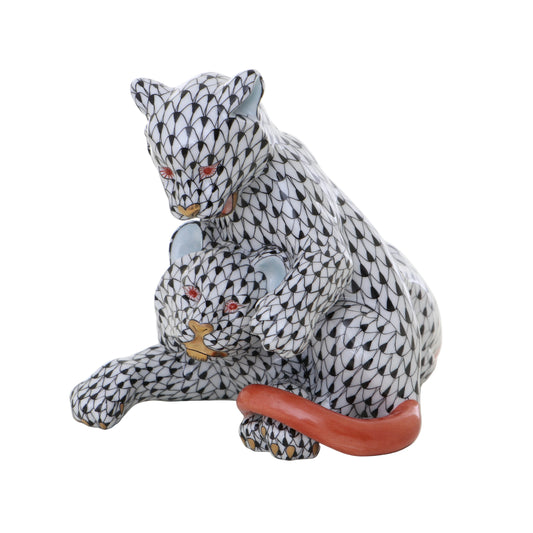 Herend Lion Cubs Playing Fishnet Figurine