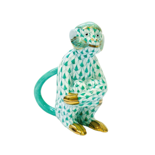 Herend Monkey Hugging Knees Fishnet Figurine