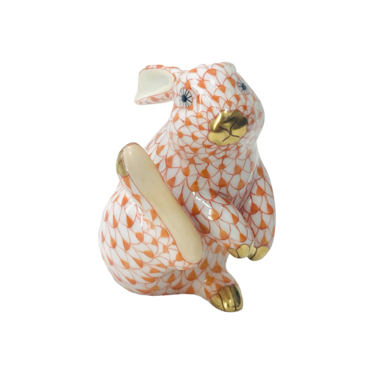 Herend Rabbit Scratching Fishnet Figurine