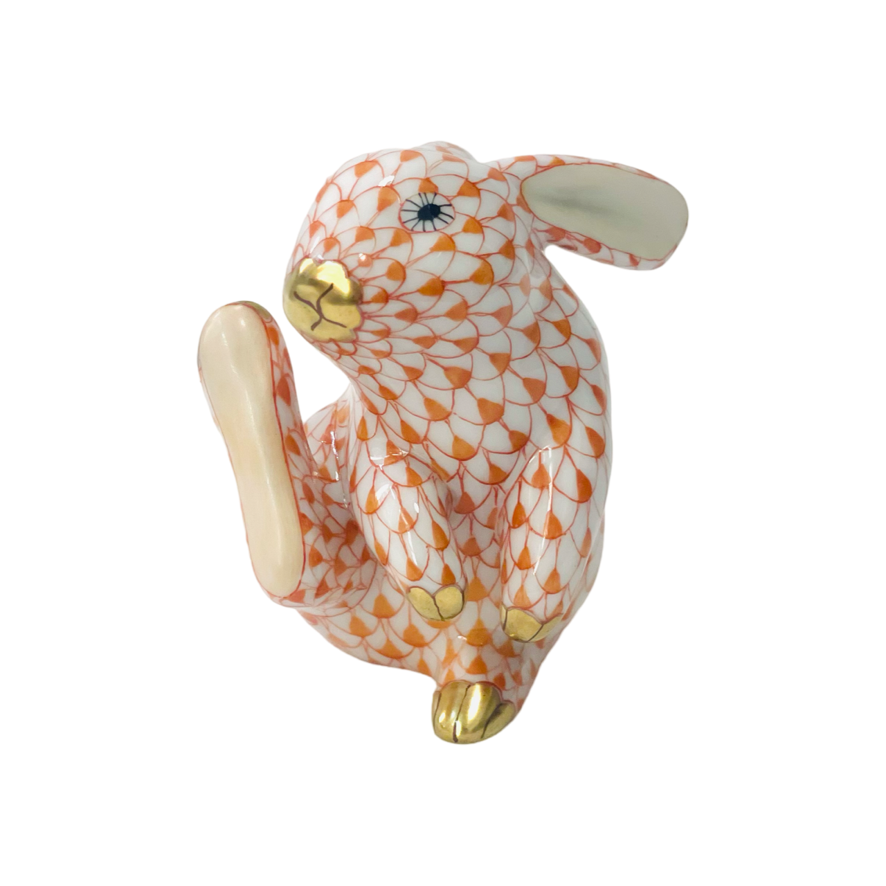 Herend Rabbit Scratching Fishnet Figurine