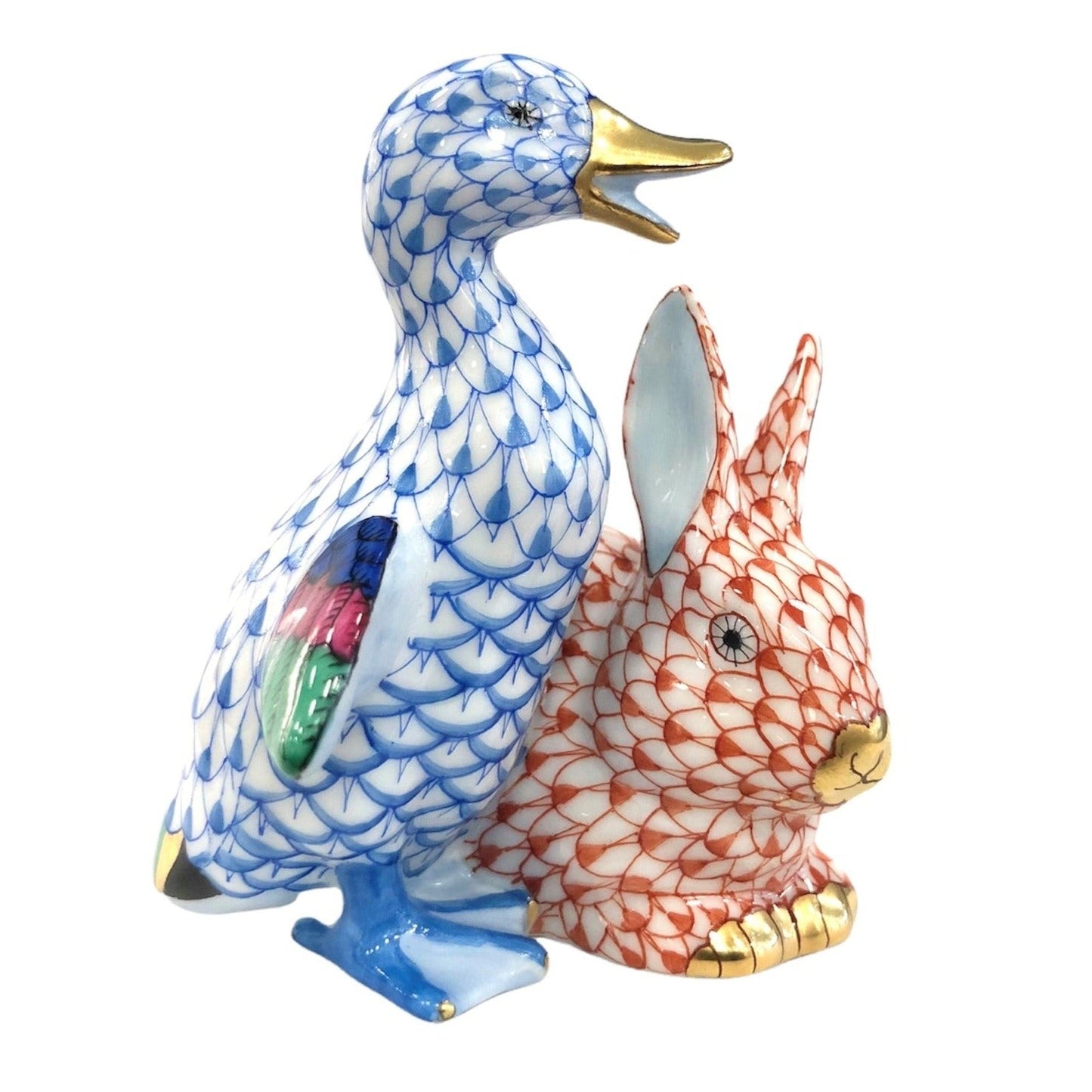 Herend Duckling & Bunny Fishnet Figurine