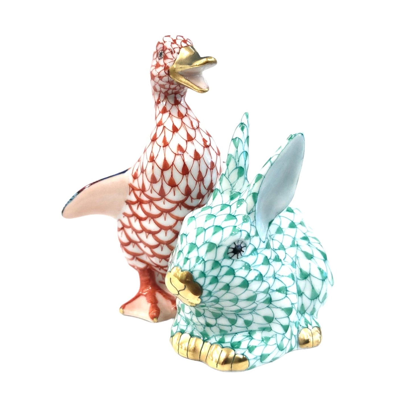 Herend Duckling & Bunny Fishnet Figurine