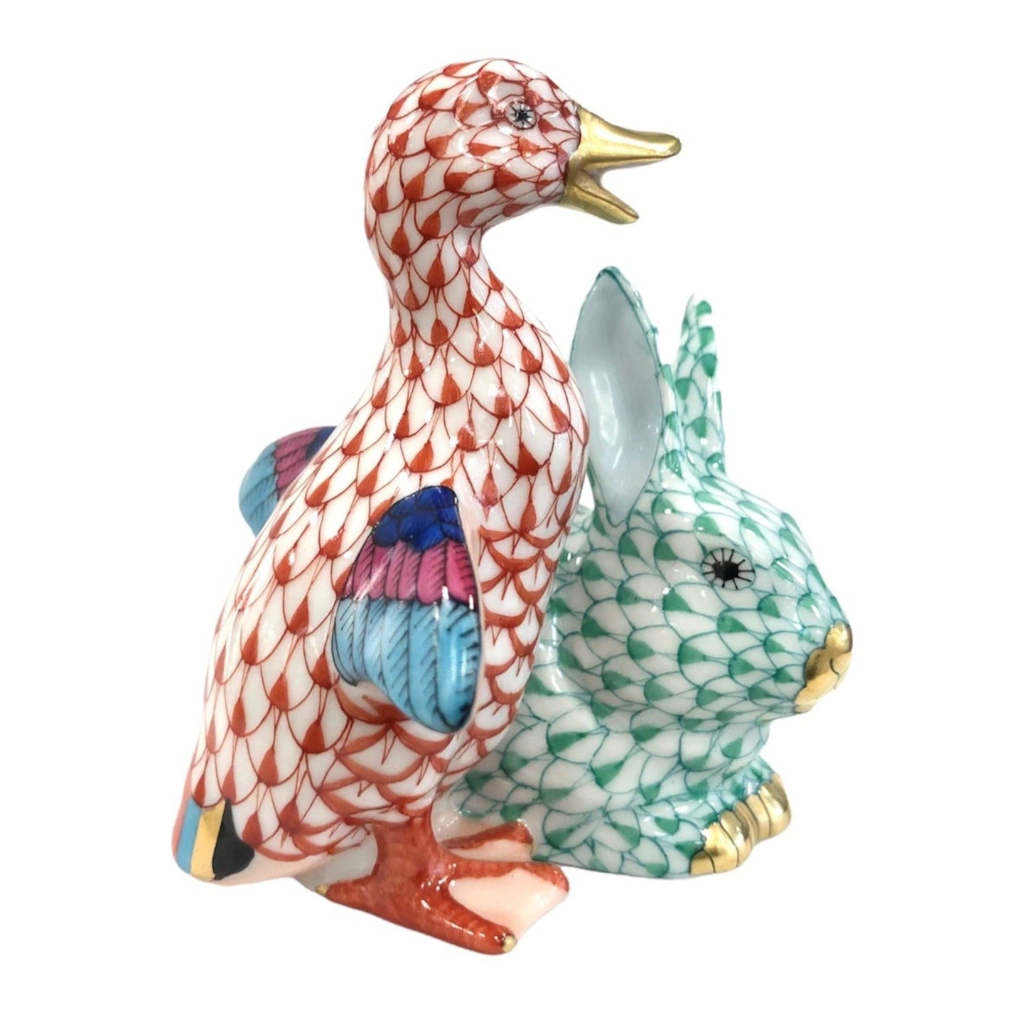 Herend Duckling & Bunny Fishnet Figurine