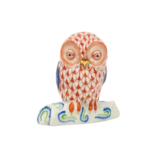 Herend Owl On Branch Fishnet Figurine