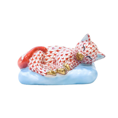 Herend Sleeping Cat on Pillow Fishnet Figurine