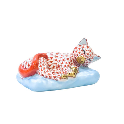 Herend Sleeping Cat on Pillow Fishnet Figurine