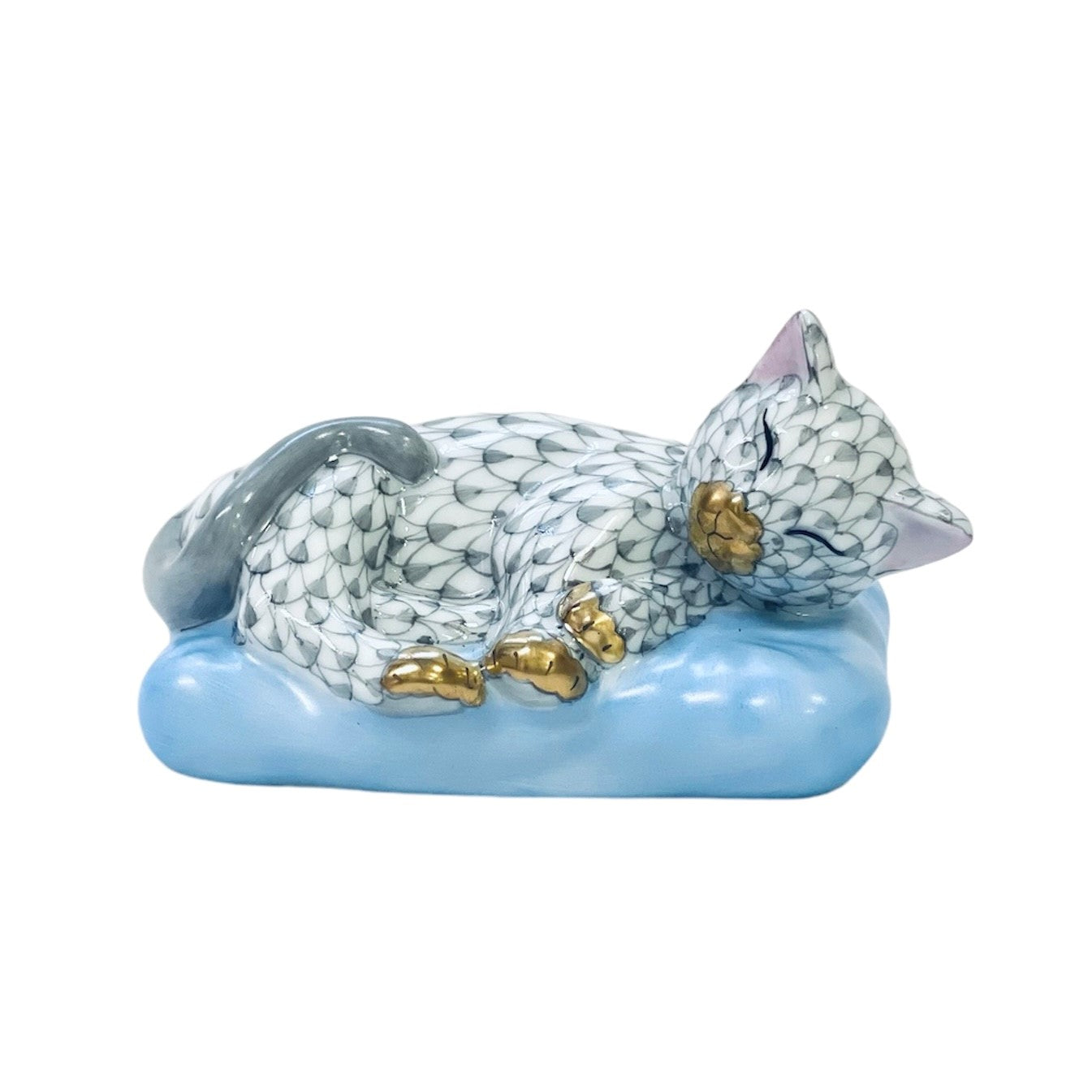 Herend Sleeping Cat on Pillow Fishnet Figurine