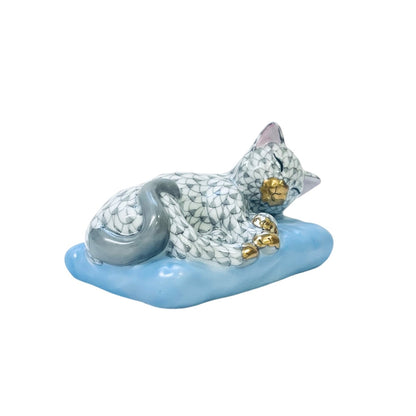 Herend Sleeping Cat on Pillow Fishnet Figurine