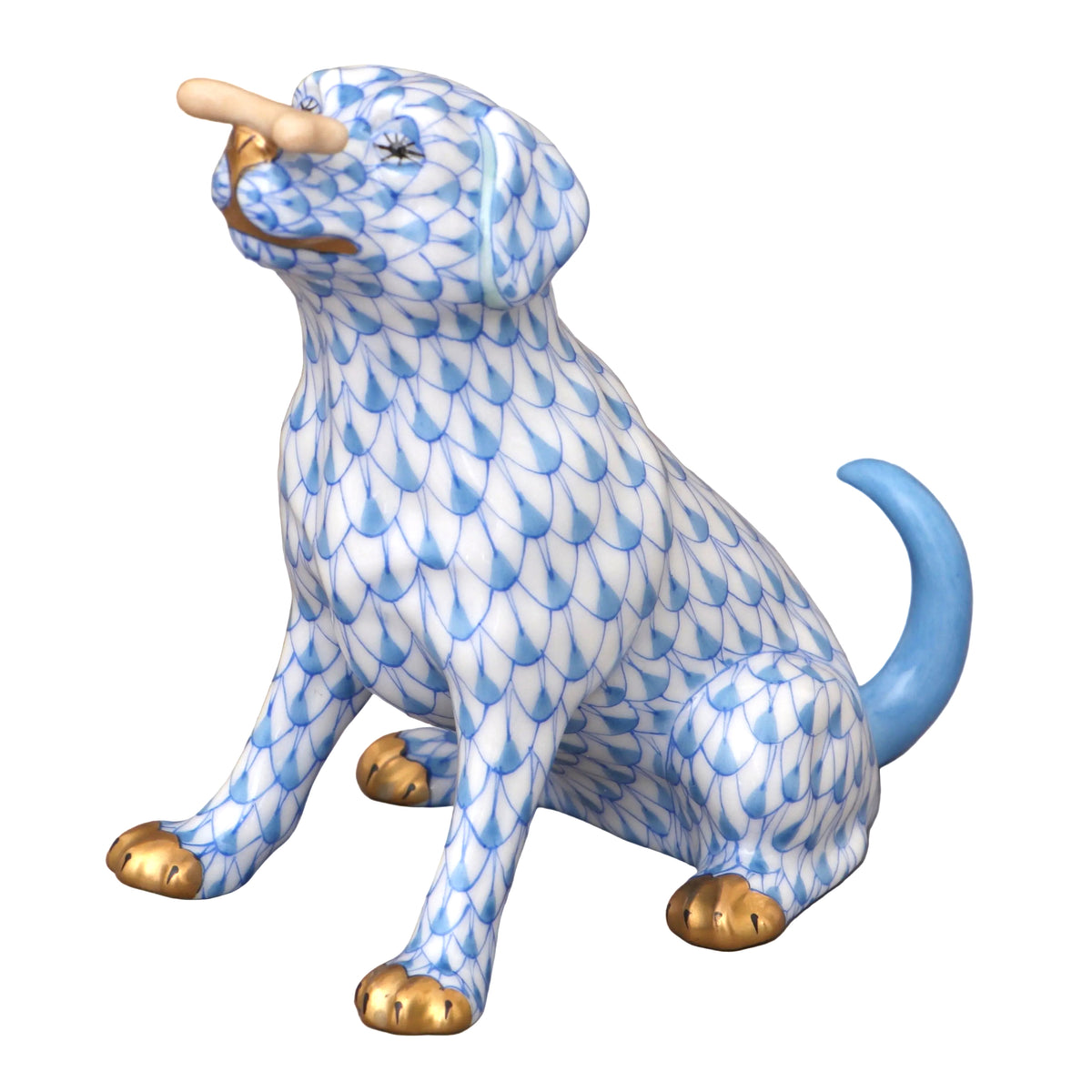 Herend Dog, Max with Bone Fishnet Figurine