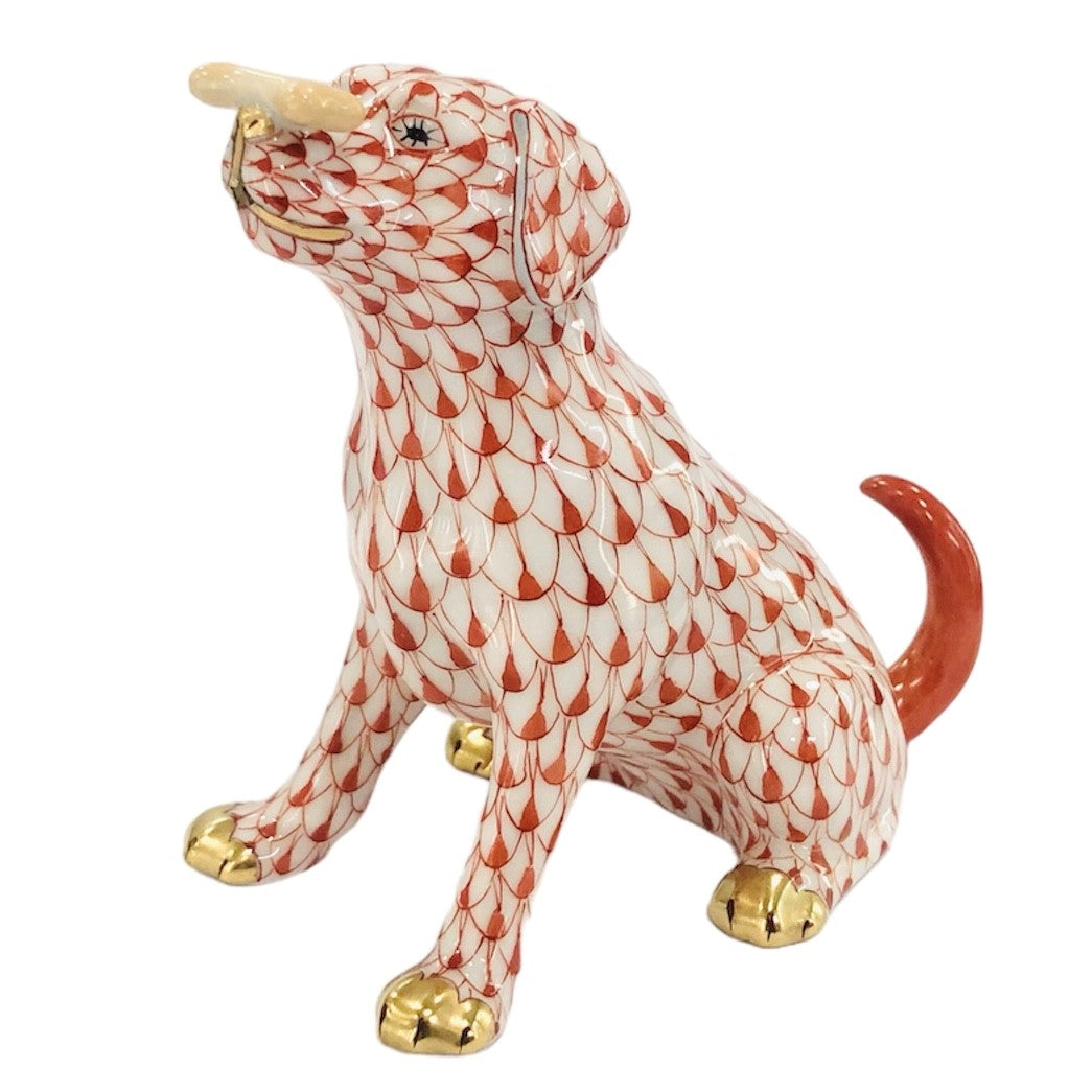 Herend Dog, Max with Bone Fishnet Figurine