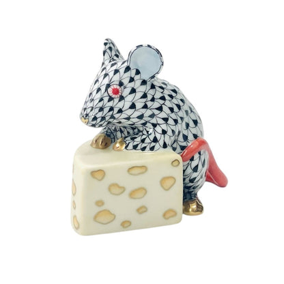 Herend Mouse on Cheese Fishnet Figurine