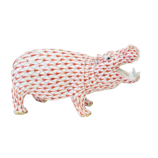 Herend Yawning Hippo Fishnet Figurine