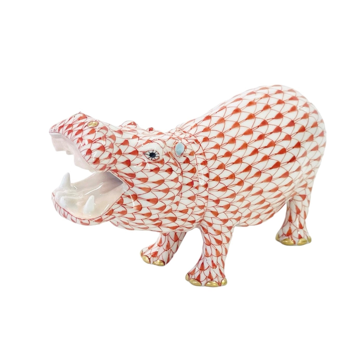 Herend Yawning Hippo Fishnet Figurine