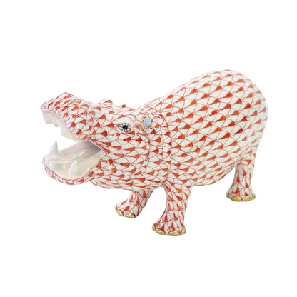 Herend Yawning Hippo Fishnet Figurine