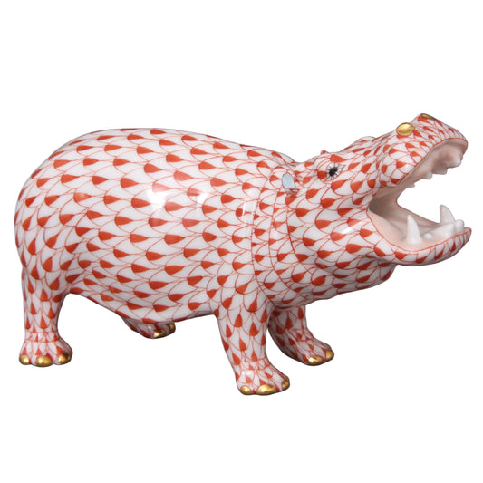 Herend Yawning Hippo Fishnet Figurine