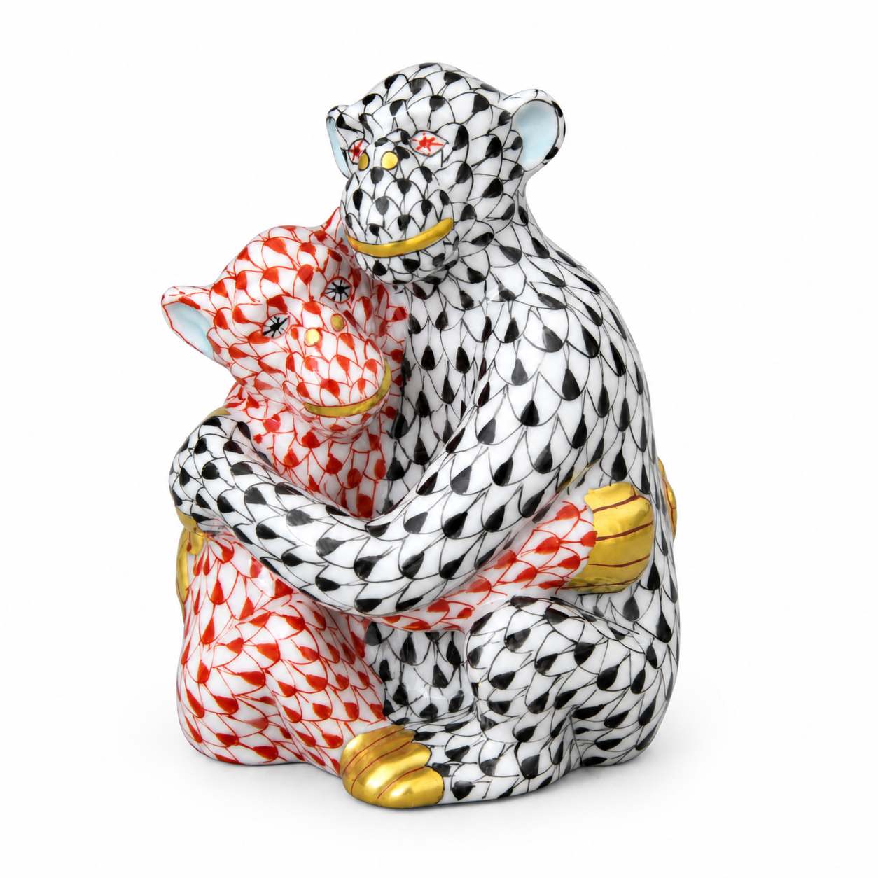 Herend Hugging Chimps Fishnet Figurine
