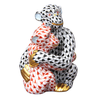 Herend Hugging Chimps Fishnet Figurine