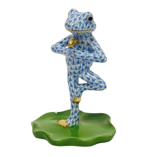 Herend Yoga Frog, Tree Pose Fishnet Figurine