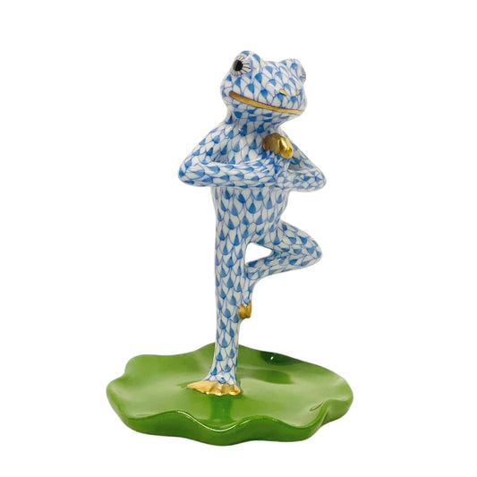 Herend Yoga Frog, Tree Pose Fishnet Figurine