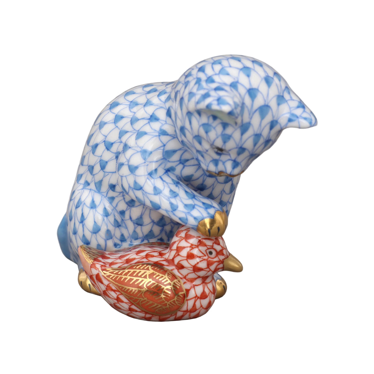 Herend Kitten & Duckling Fishnet Figurine