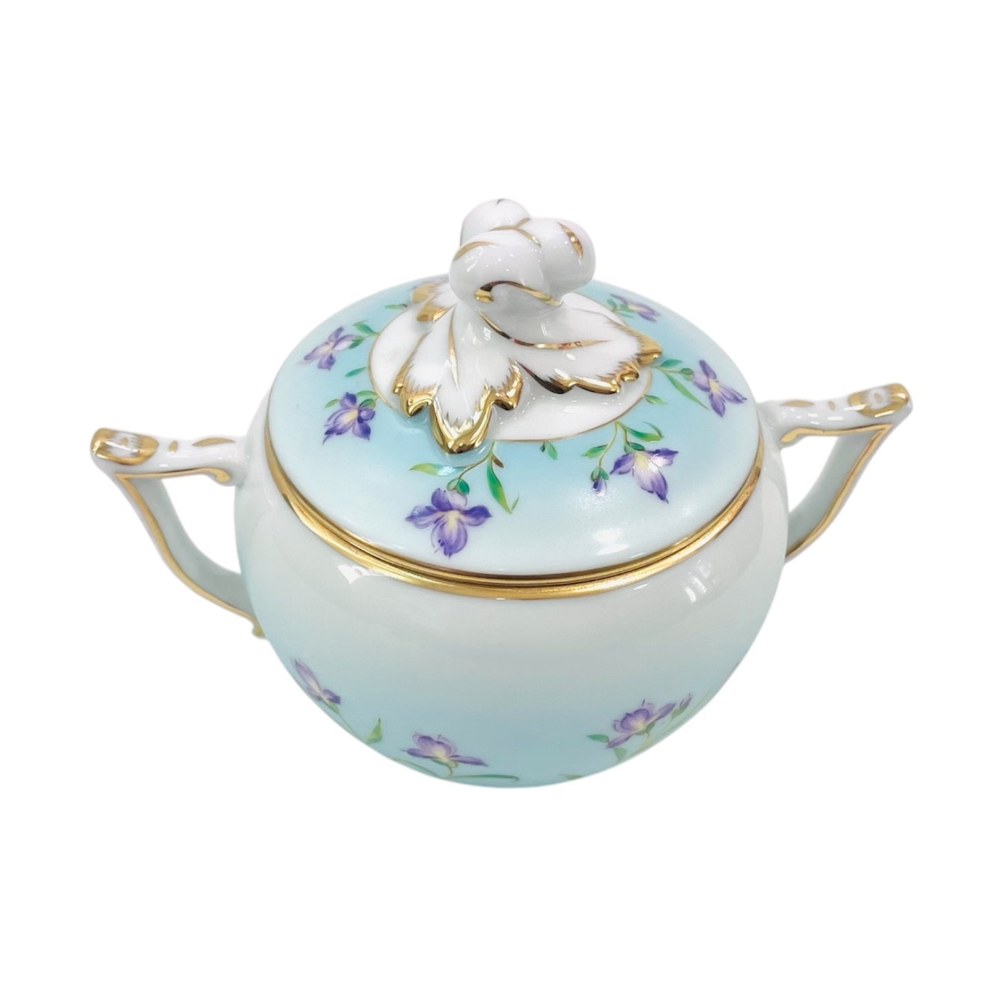 Herend Iris Turquoise Sugar Basin with Twisted Knob