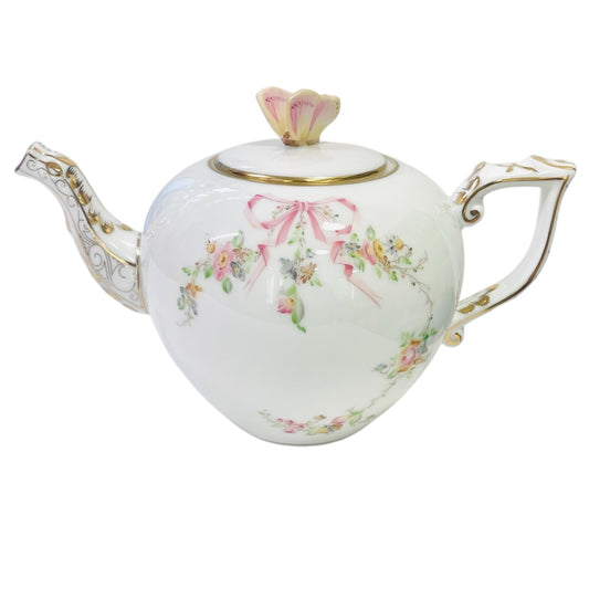 Herend Eden Pink Teapot with Butterfly lid