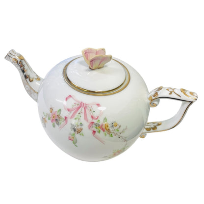 Herend Eden Pink Teapot with Butterfly lid