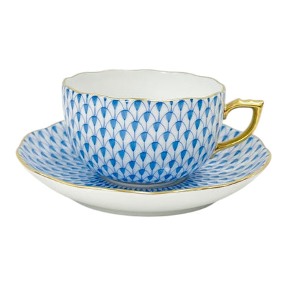 Herend Blue Fishnet Teacup and Saucer