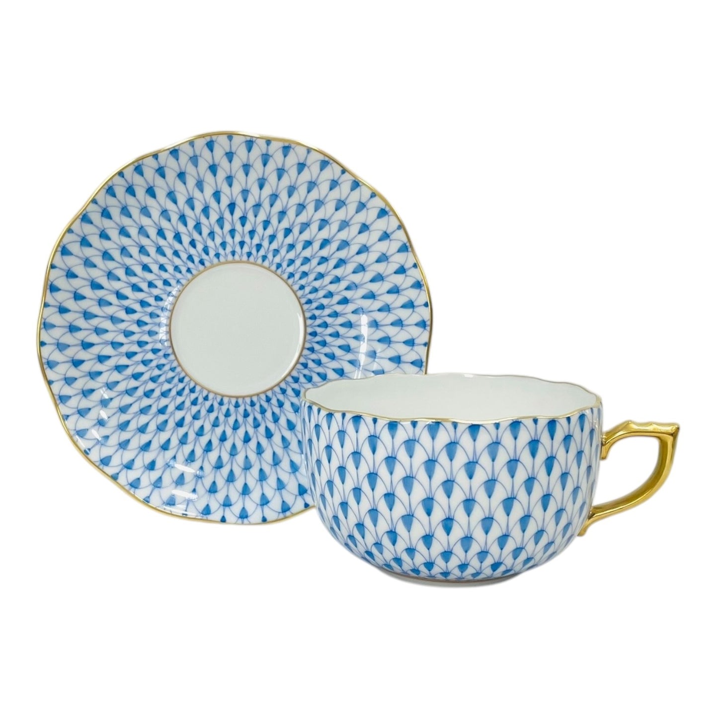 Herend Blue Fishnet Teacup and Saucer