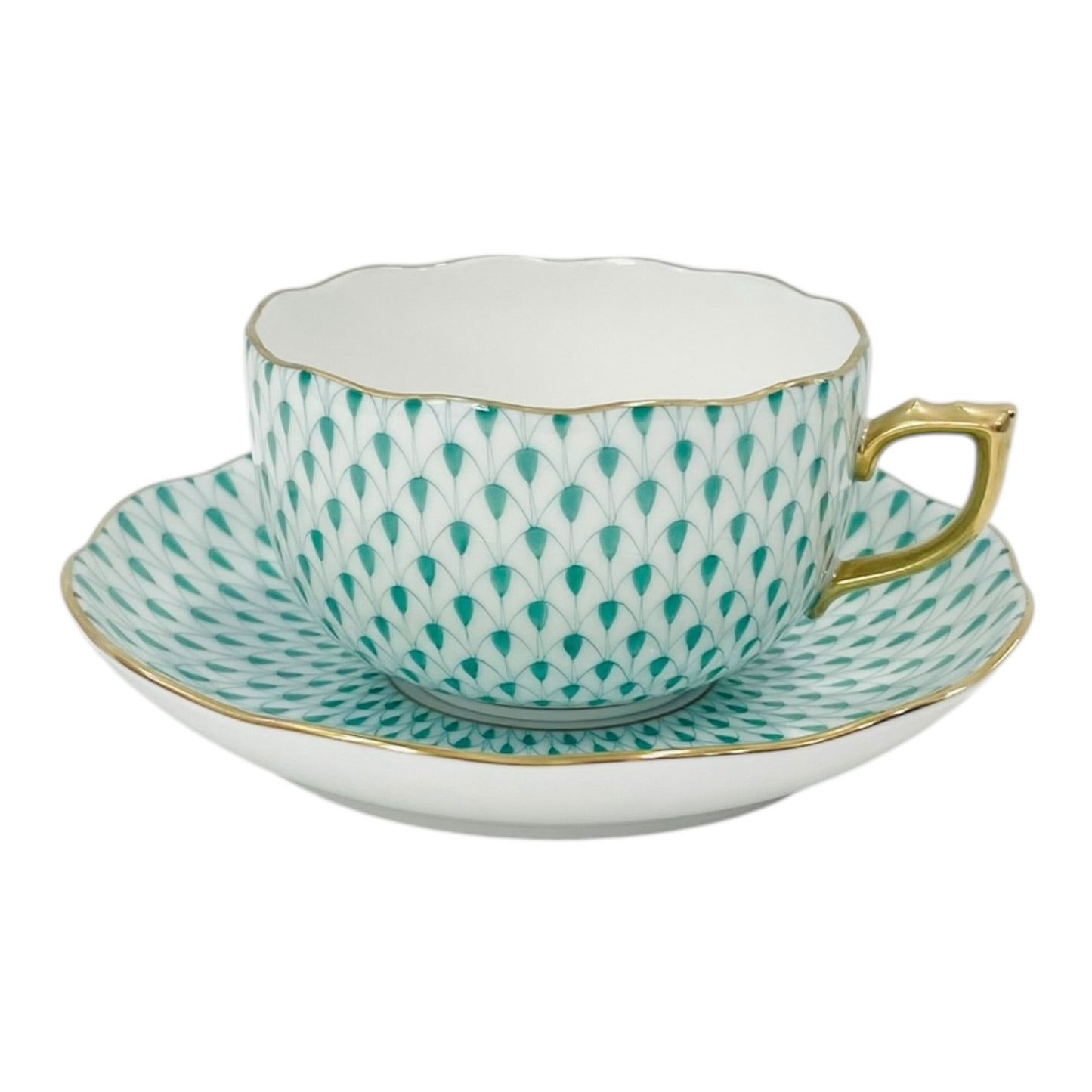 Herend Green Fishnet Teacup and Saucer