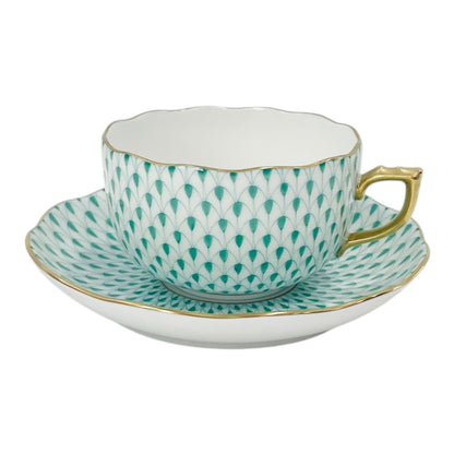 Herend Green Fishnet Teacup and Saucer