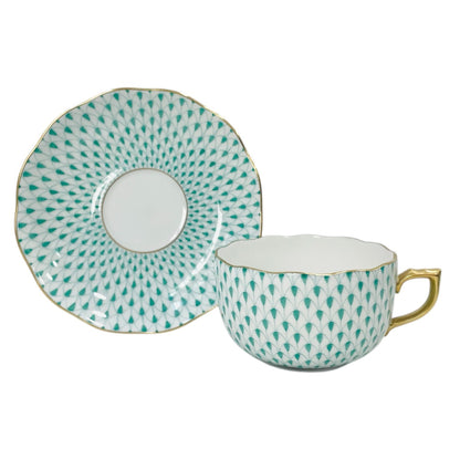 Herend Green Fishnet Teacup and Saucer