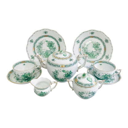 Herend Indian Flower Green, Tea Set for Two, 9 Pieces