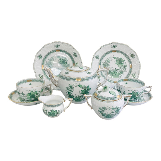 Herend Indian Flower Green, Tea Set for Two, 9 Pieces