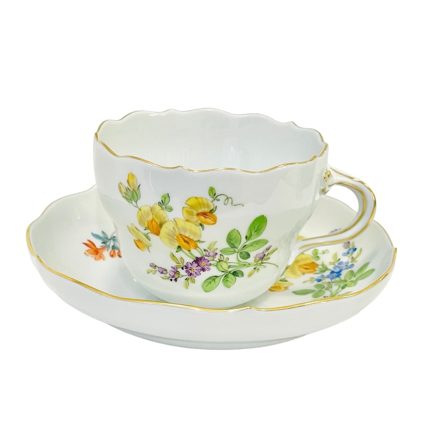 Meissen Coffee Cup & Saucer, Yellow Flower