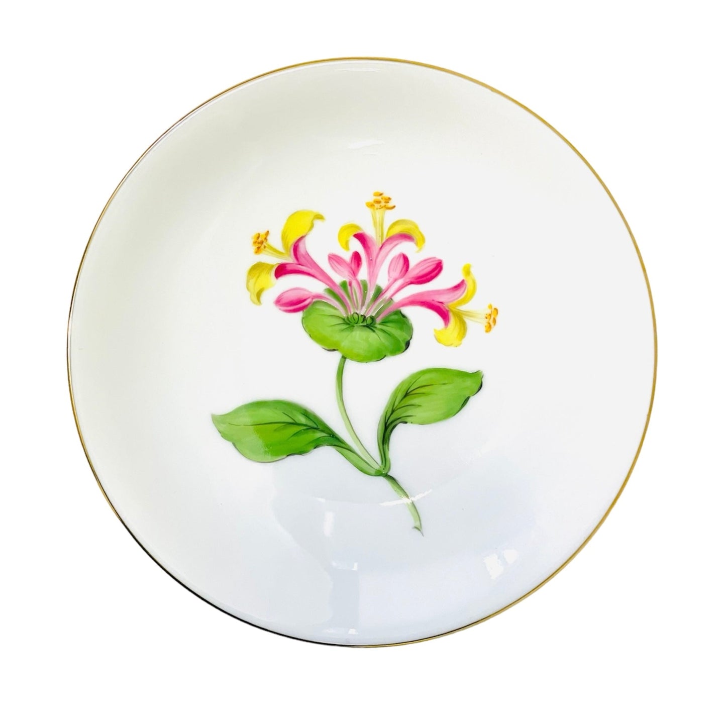 Meissen Small Dish with Pink and Yellow Flower