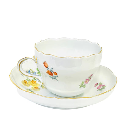 Meissen Coffee Cup & Saucer, Yellow Flower