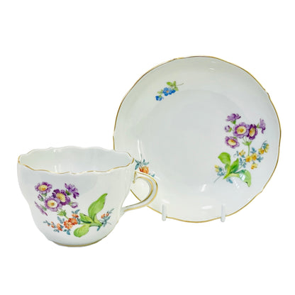 Meissen Coffee Cup & Saucer, Purple Flower