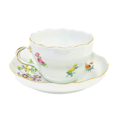 Meissen Coffee Cup & Saucer, Purple Flower